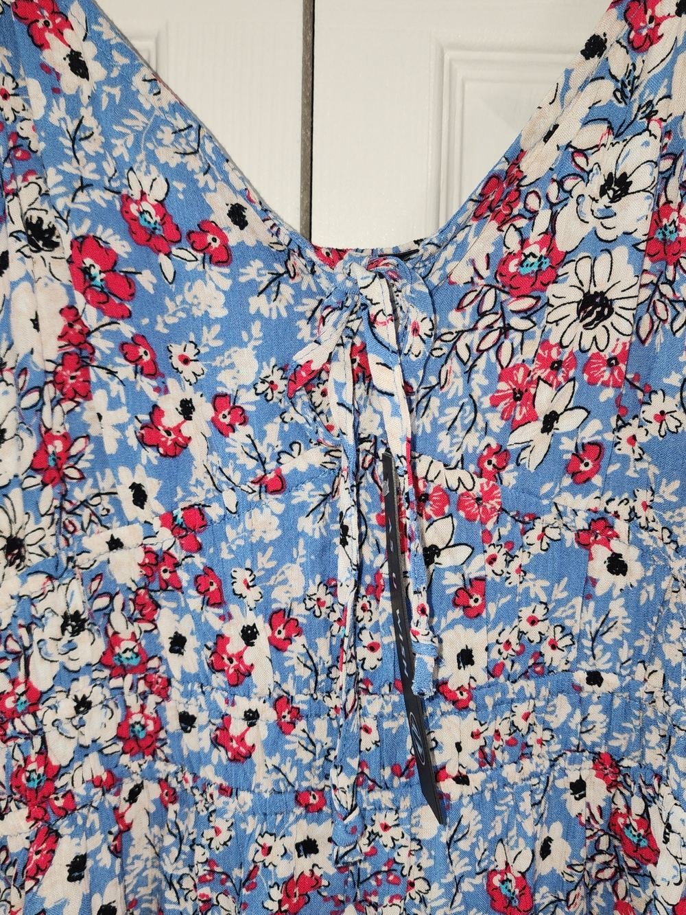 Blue Floral Mini Dress with Red, White And Blue Size L BOHO chic - Picture 5 of 13